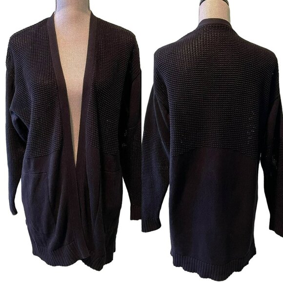 Lululemon Easy Embrace Wrap Sweater Black Oversized Cotton Size XS - Picture 3 of 9